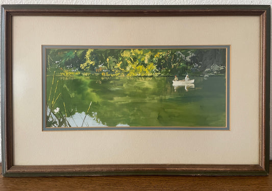 Two Men Fishing Original Gouache Painting by Howard Terpning