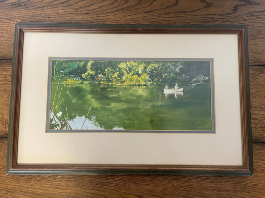 Original Gouache Fishing Scene by Howard Terpning