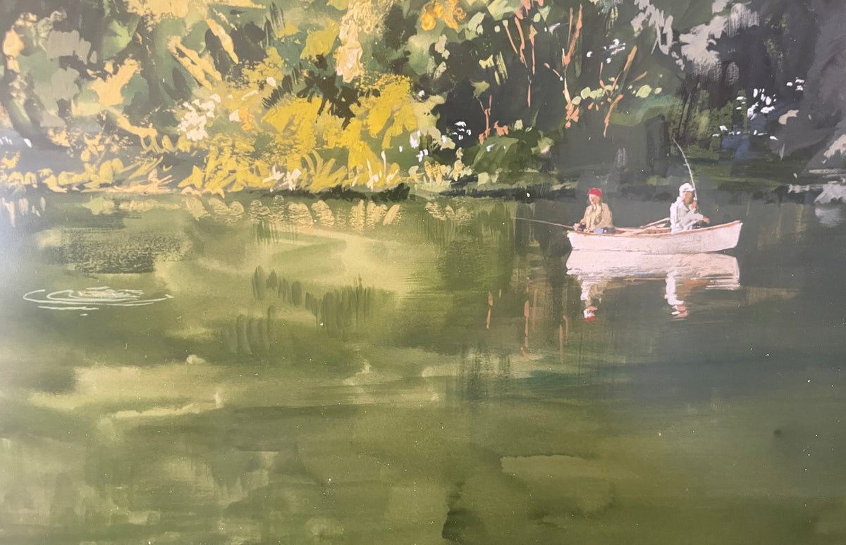 Two Men Fishing Original Gouache Painting by Howard Terpning