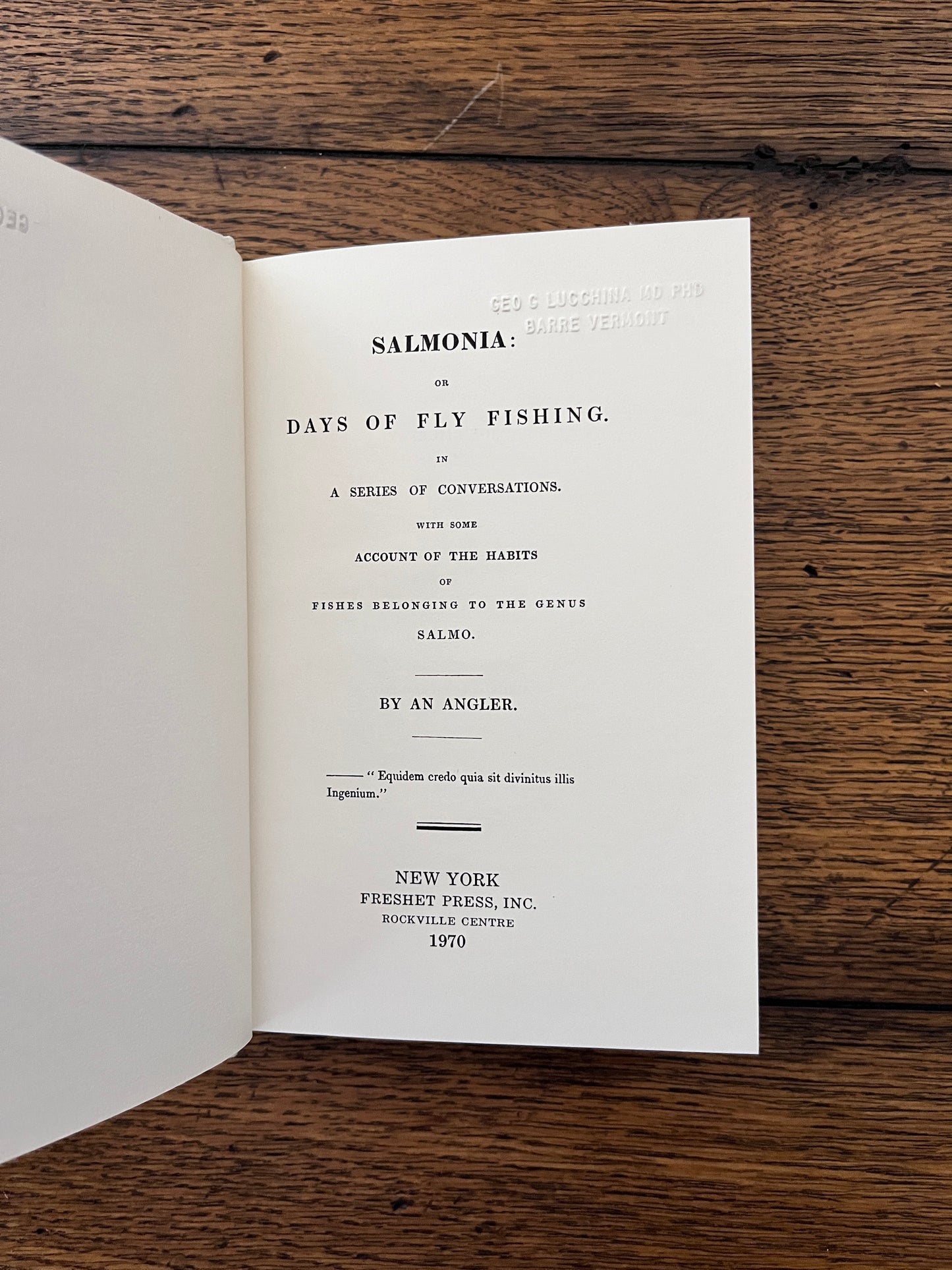 Salmonia or Days of Fly Fishing by Sir Humphrey Davy